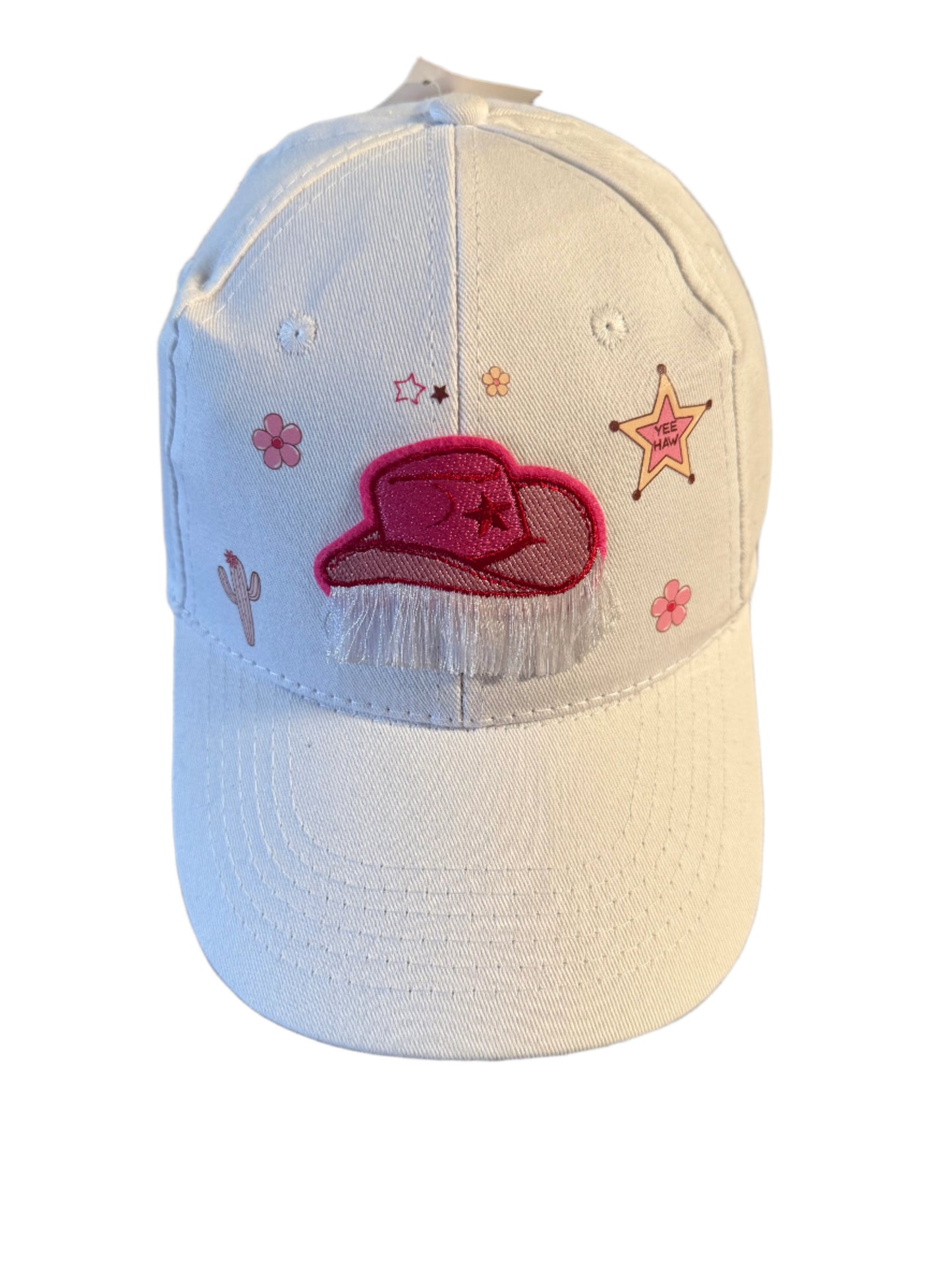 White fringed cowgirl hat themed baseball cap Roxzell