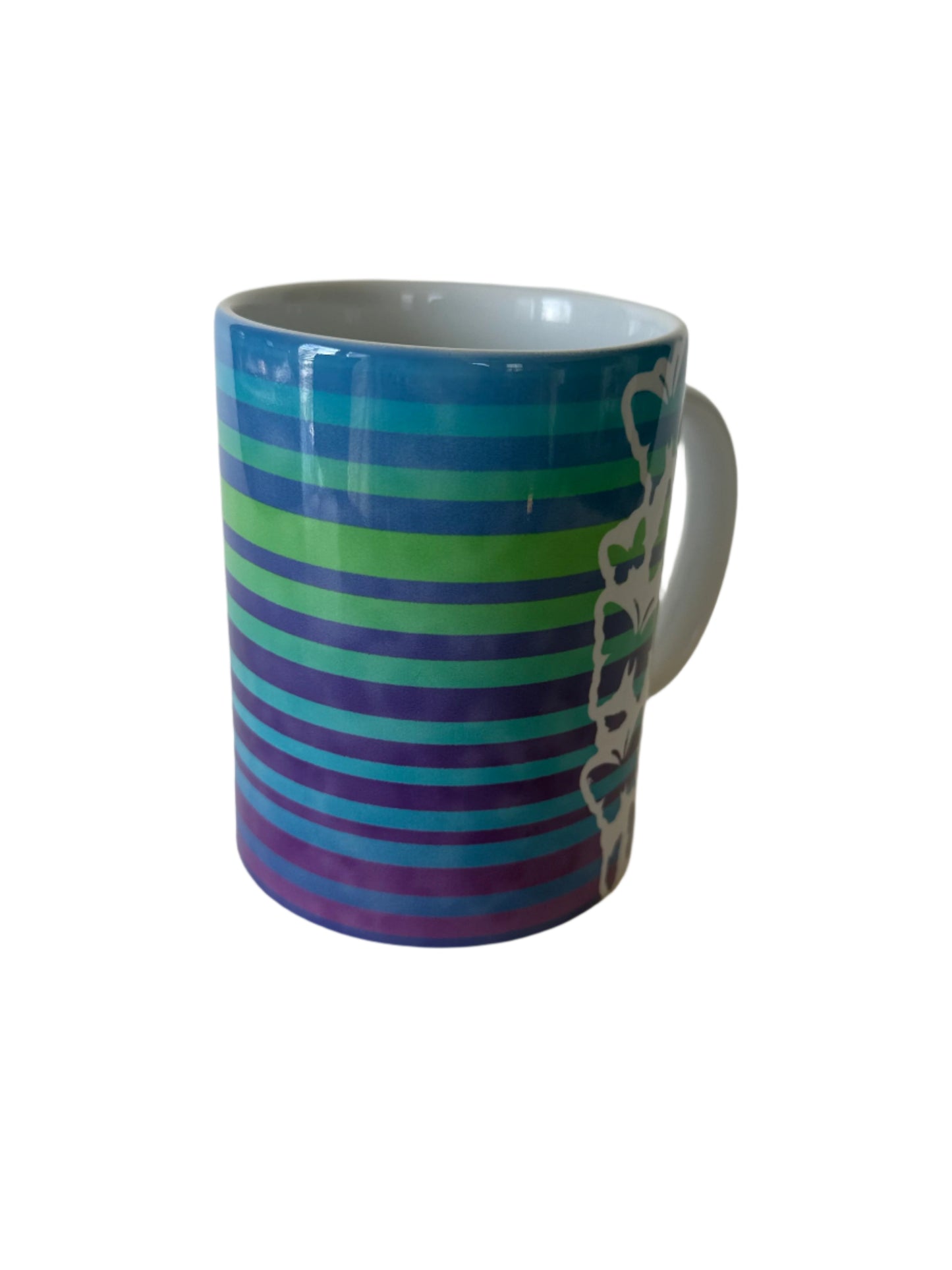 butterfly coffee mug with blue green and purple stripes Roxzell
