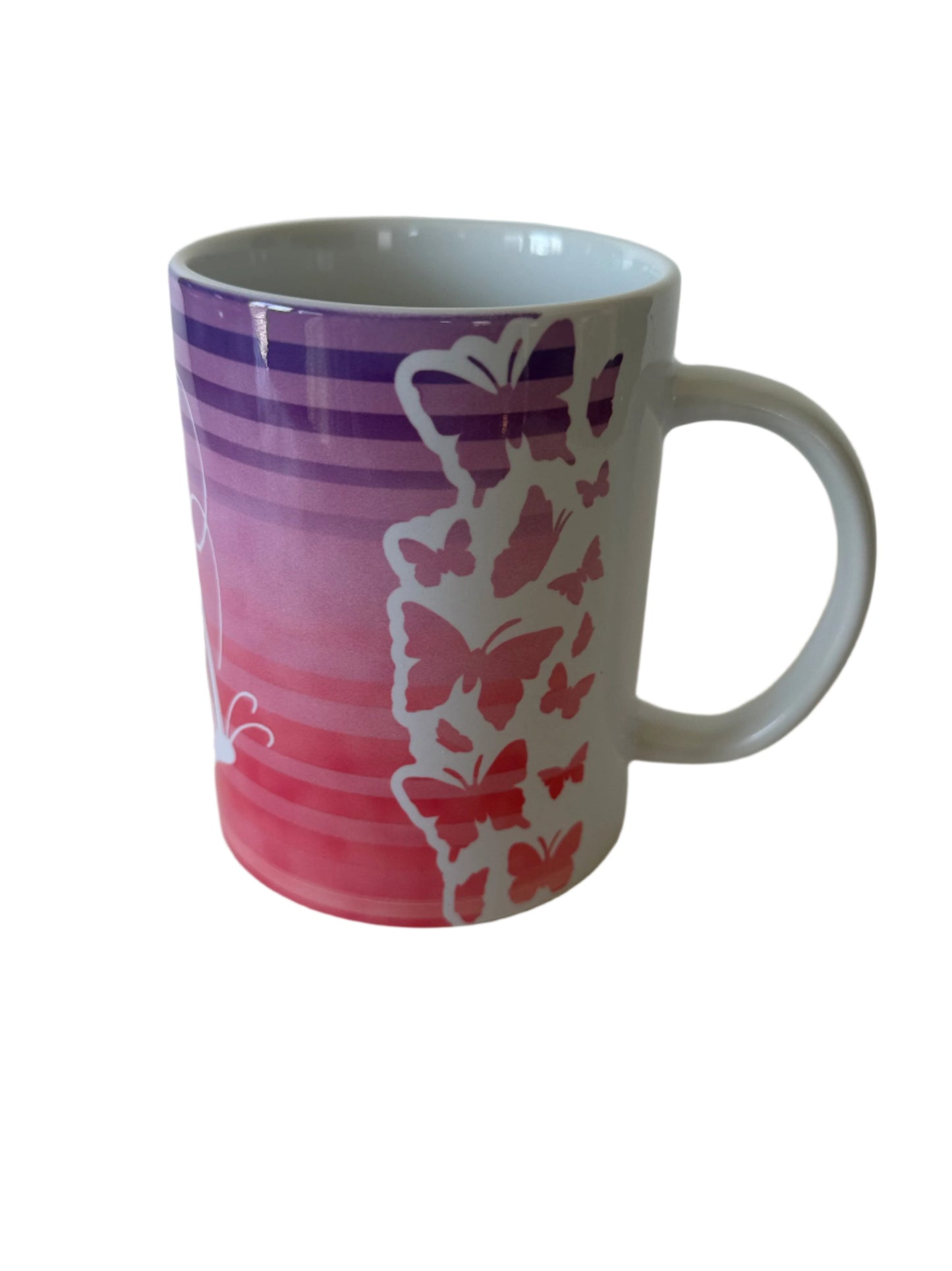 butterfly coffee mug with purple and pink stripes Roxzell