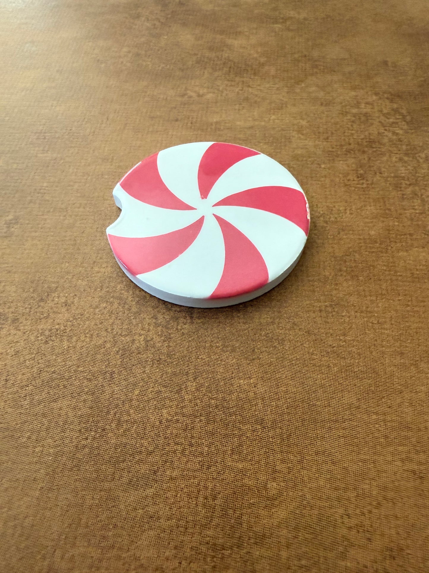 Pink & White peppermint design car coaster Roxzell