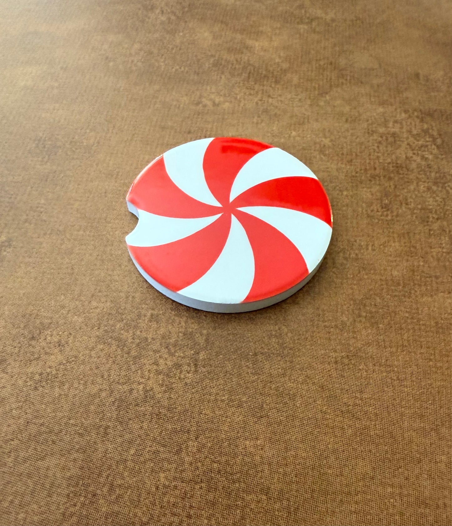 Red and White peppermint design car coaster Roxzell