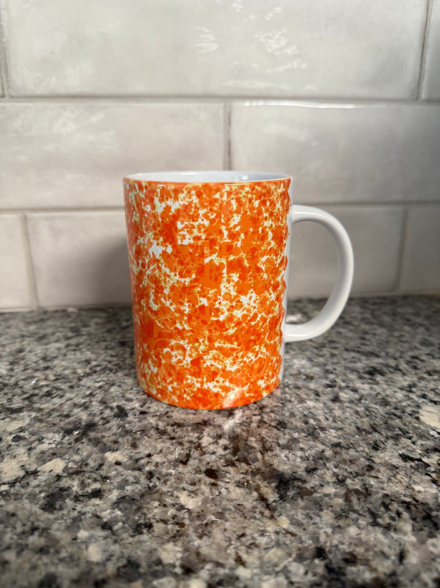 Coffee/Tea Mug - Orange and White Paint Splatter