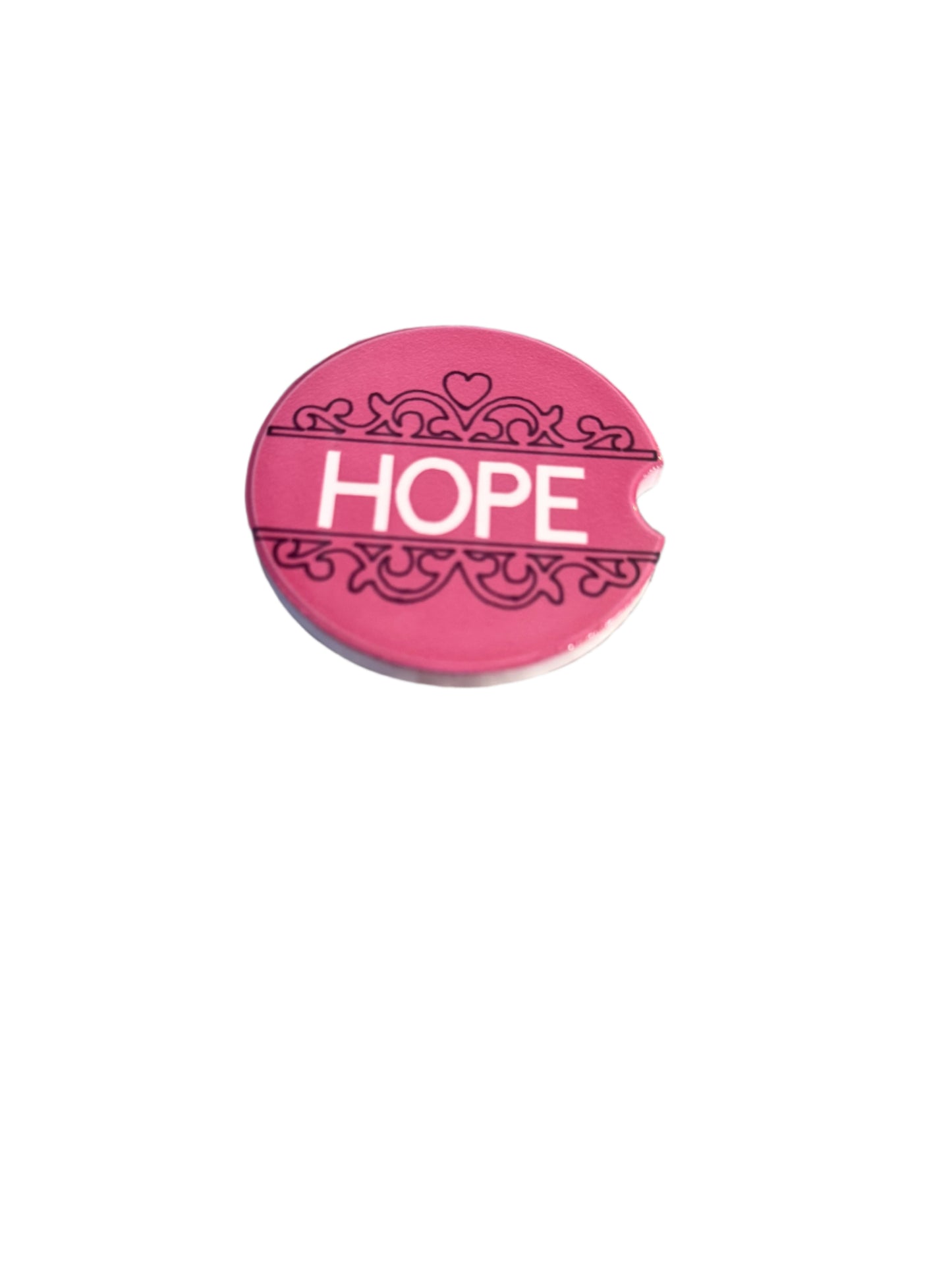 Pink 'HOPE' car coaster.