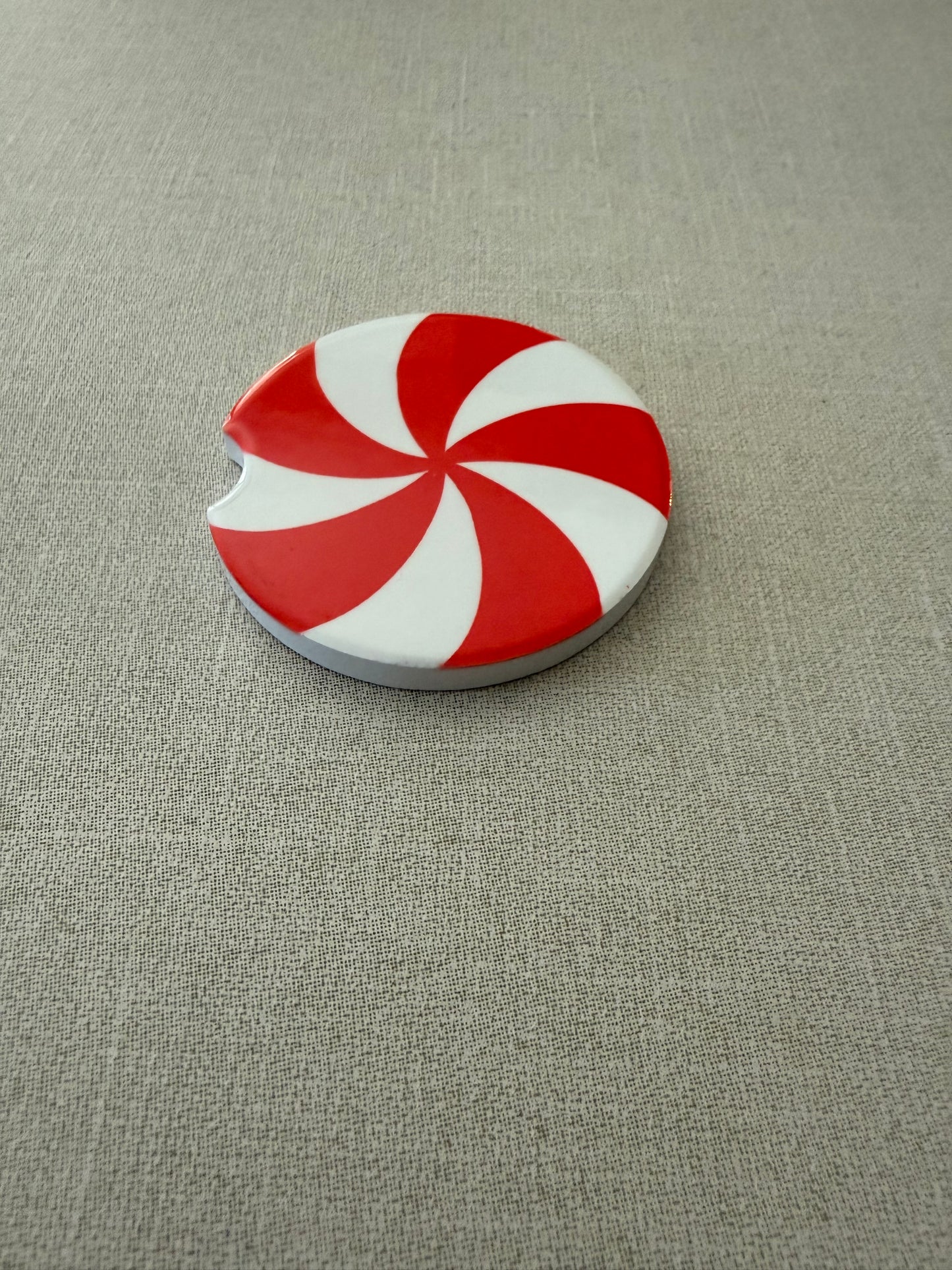 Red and White peppermint design car coaster Roxzell