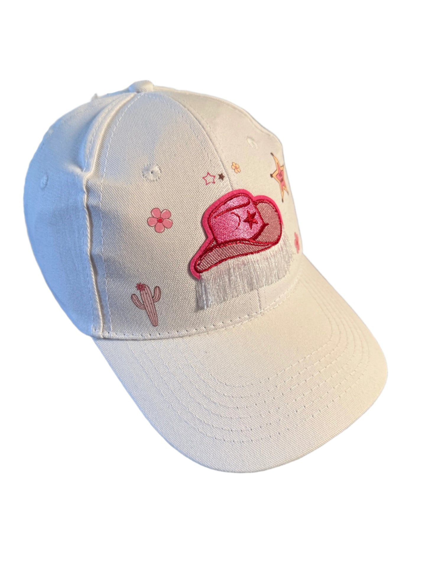 White fringed cowgirl hat themed baseball cap Roxzell
