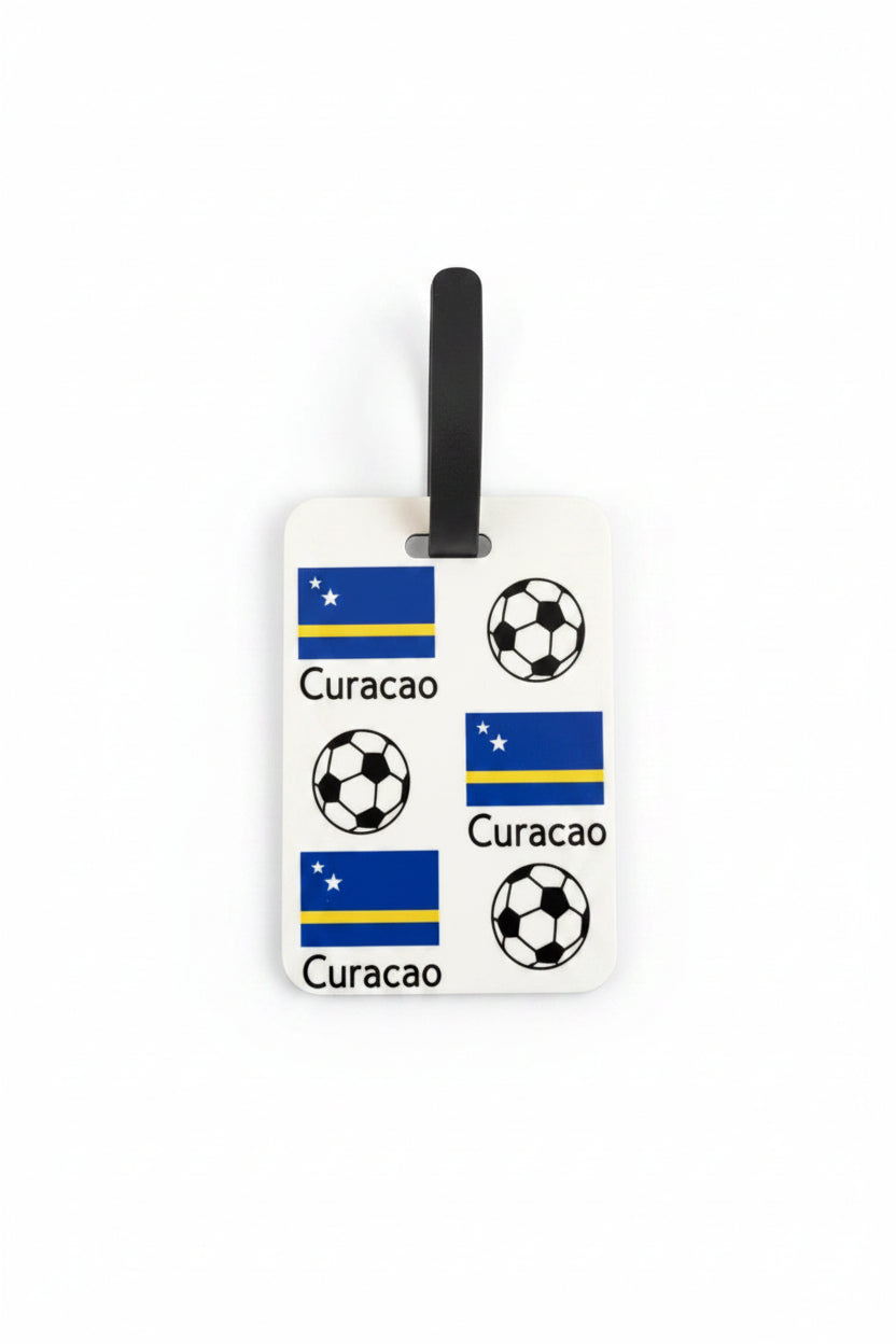 Curaçao flag and soccer ball pattern printed on durable tag. Roxzell