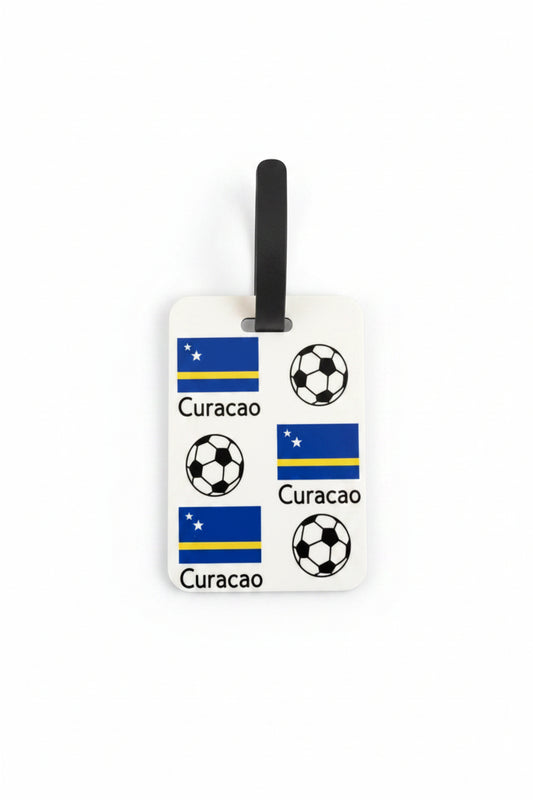 Curaçao flag and soccer ball pattern printed on durable tag. Roxzell