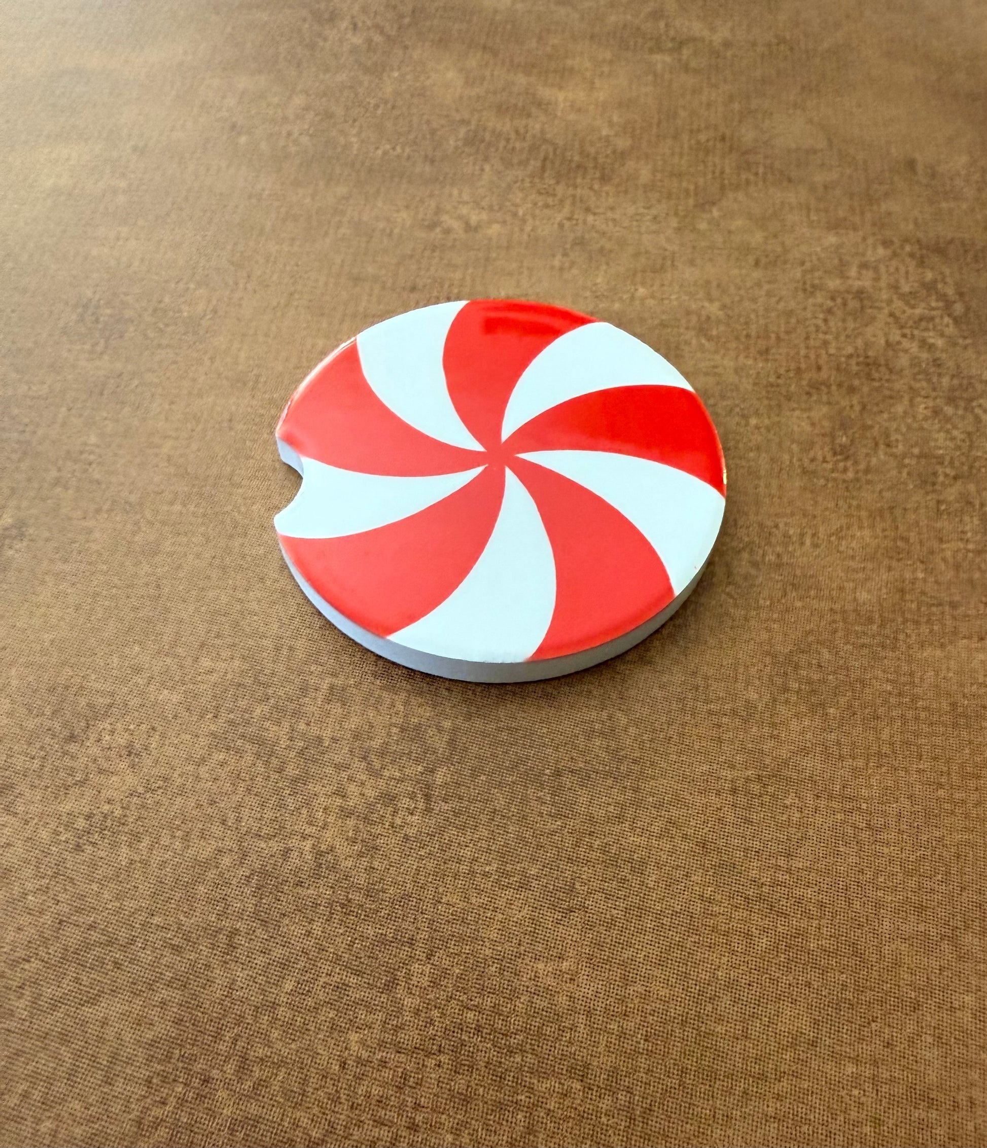 Red and White peppermint design car coaster Roxzell