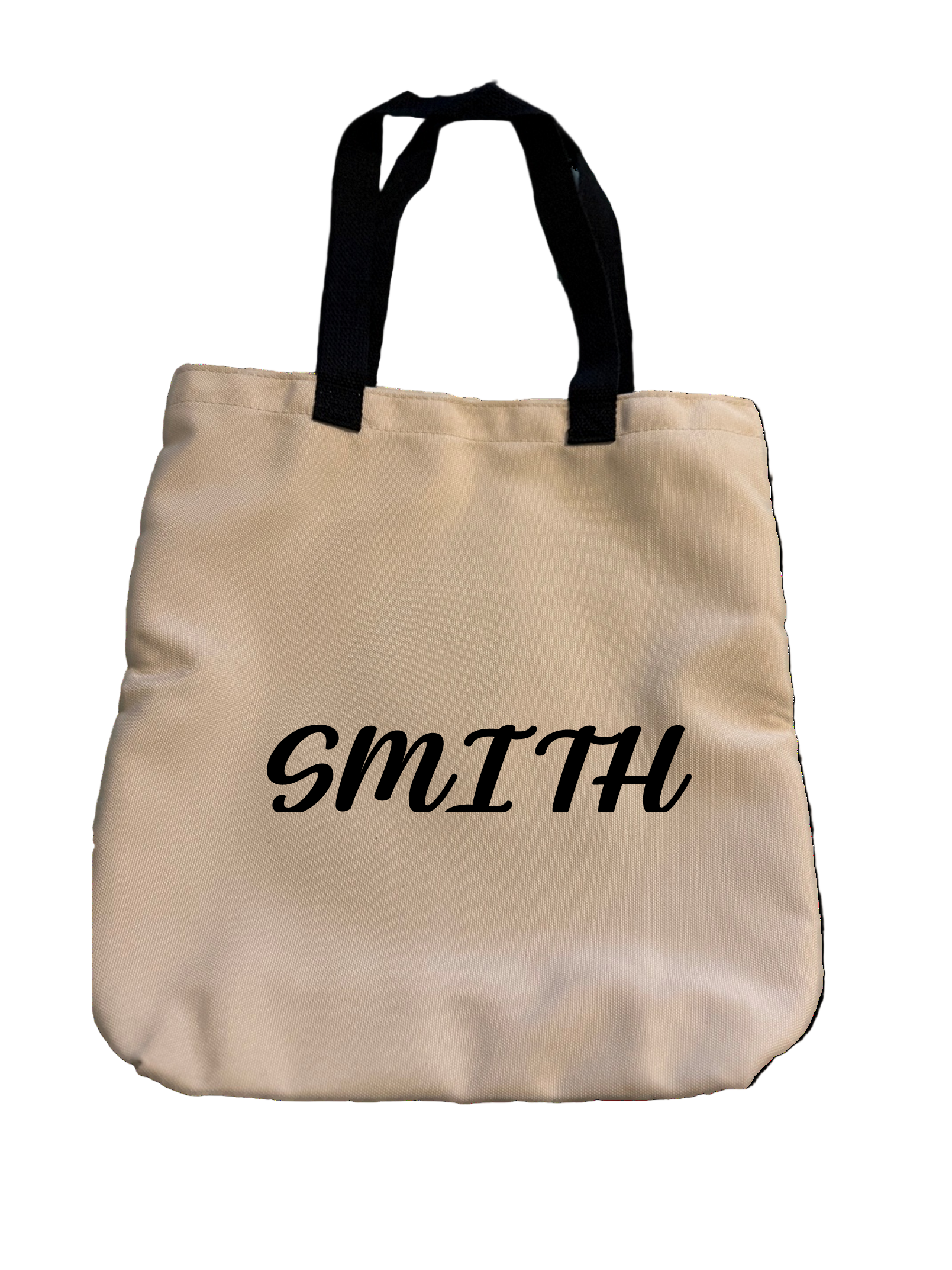 Tan canvas tote bag with animal print Football Mom design on front , black strap and customized name on reverse side, Roxzell