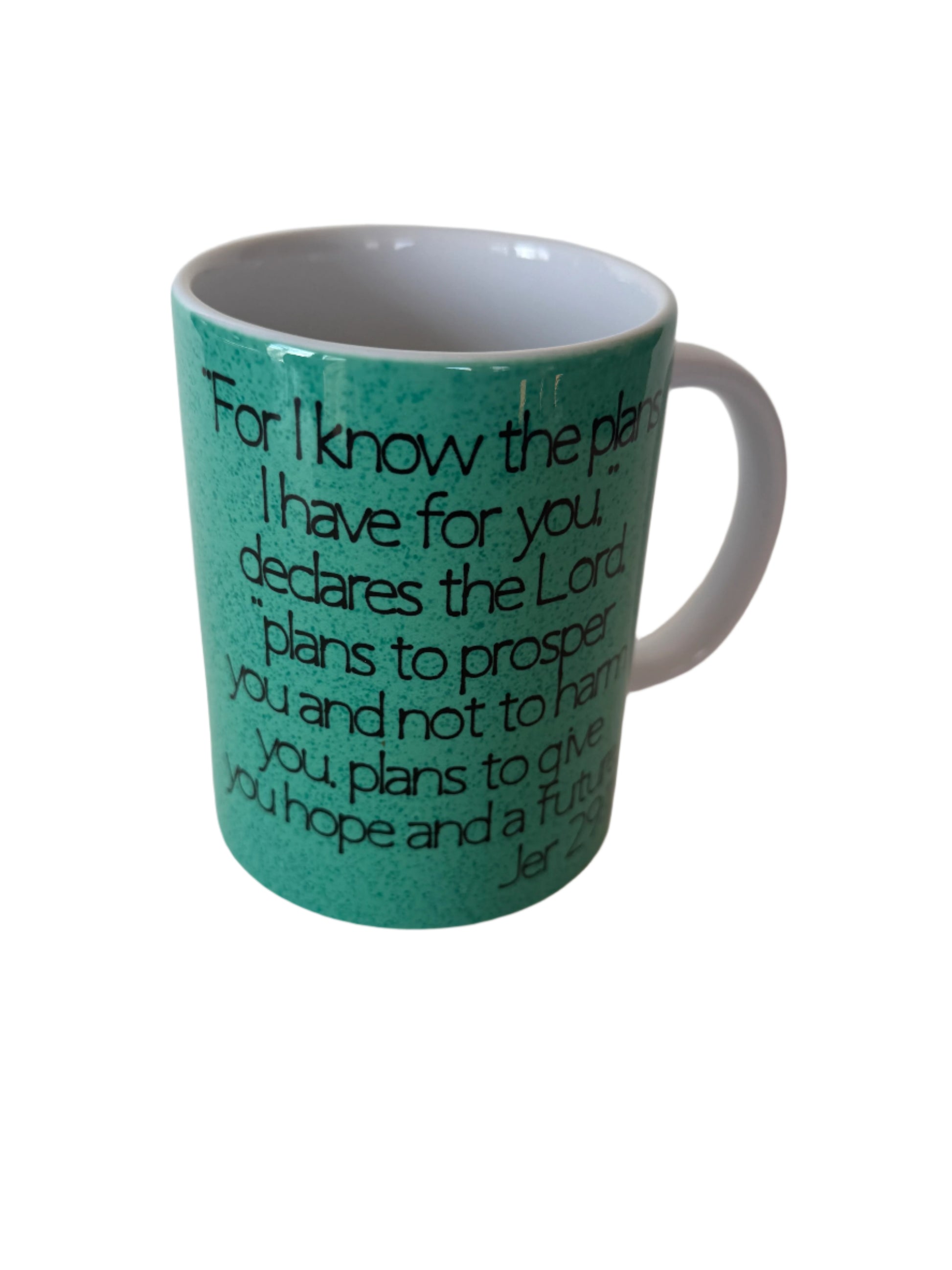 Green mug with Jer 29:11 scripture Roxzell