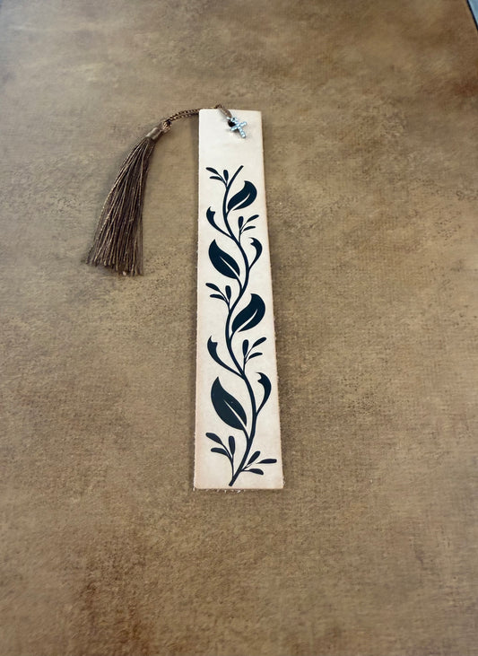 Tan Leather Bookmark (Flowers)