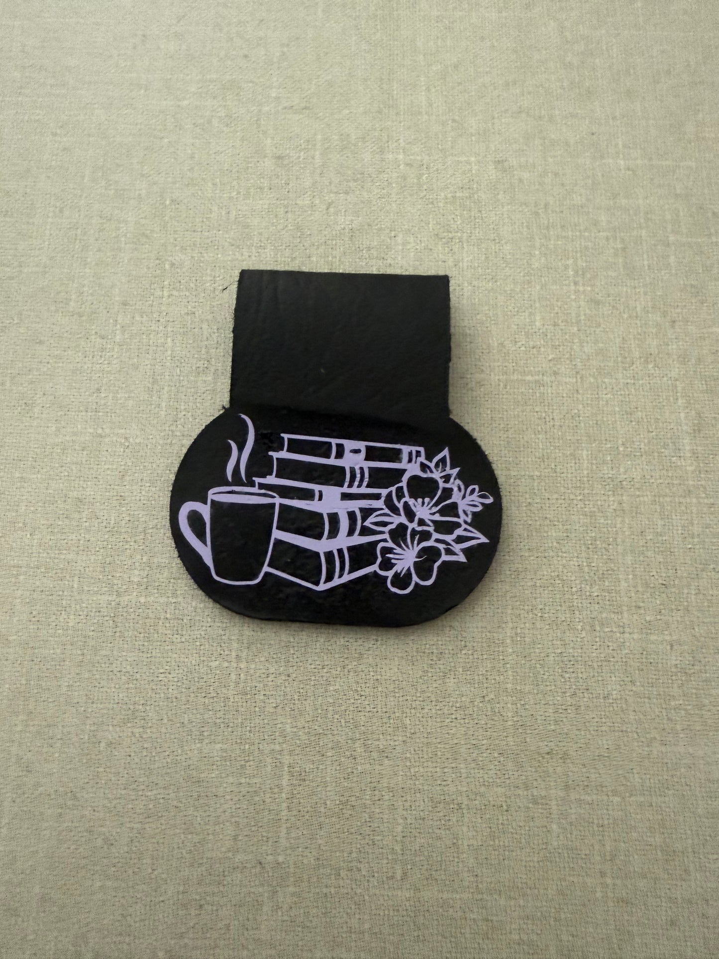 Leather Bookmark - Books and Coffee Mug