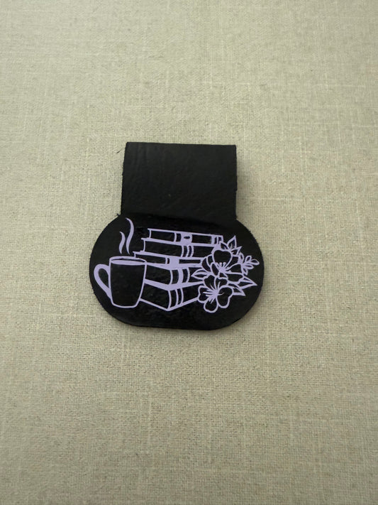 Leather Bookmark - Books and Coffee Mug