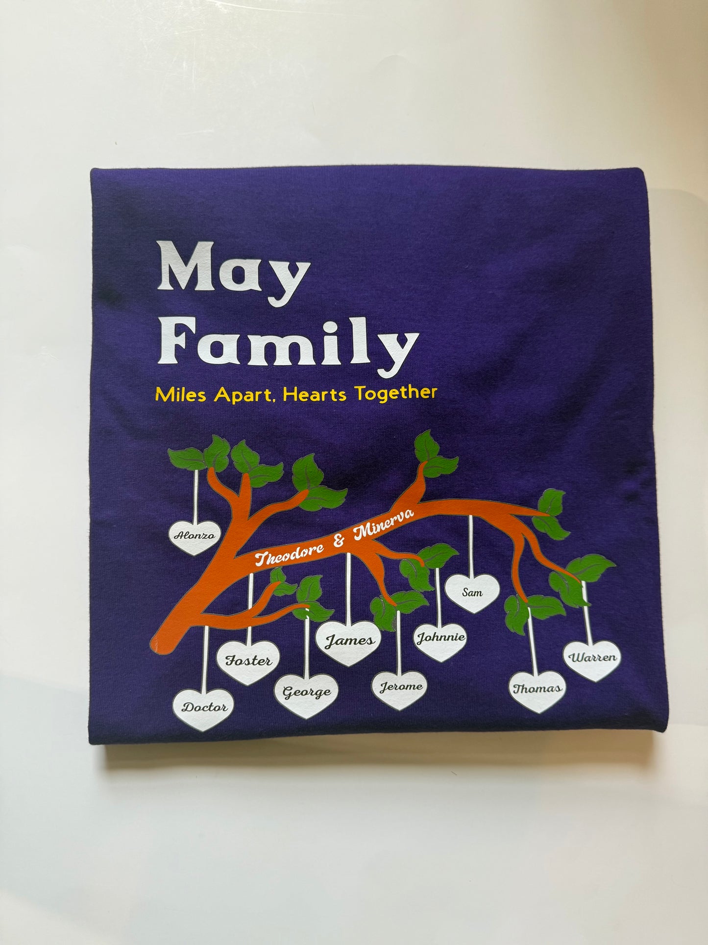 May Family Reunion “Miles Apart, Hearts Together” Personalized Family Tree T‑Shirt