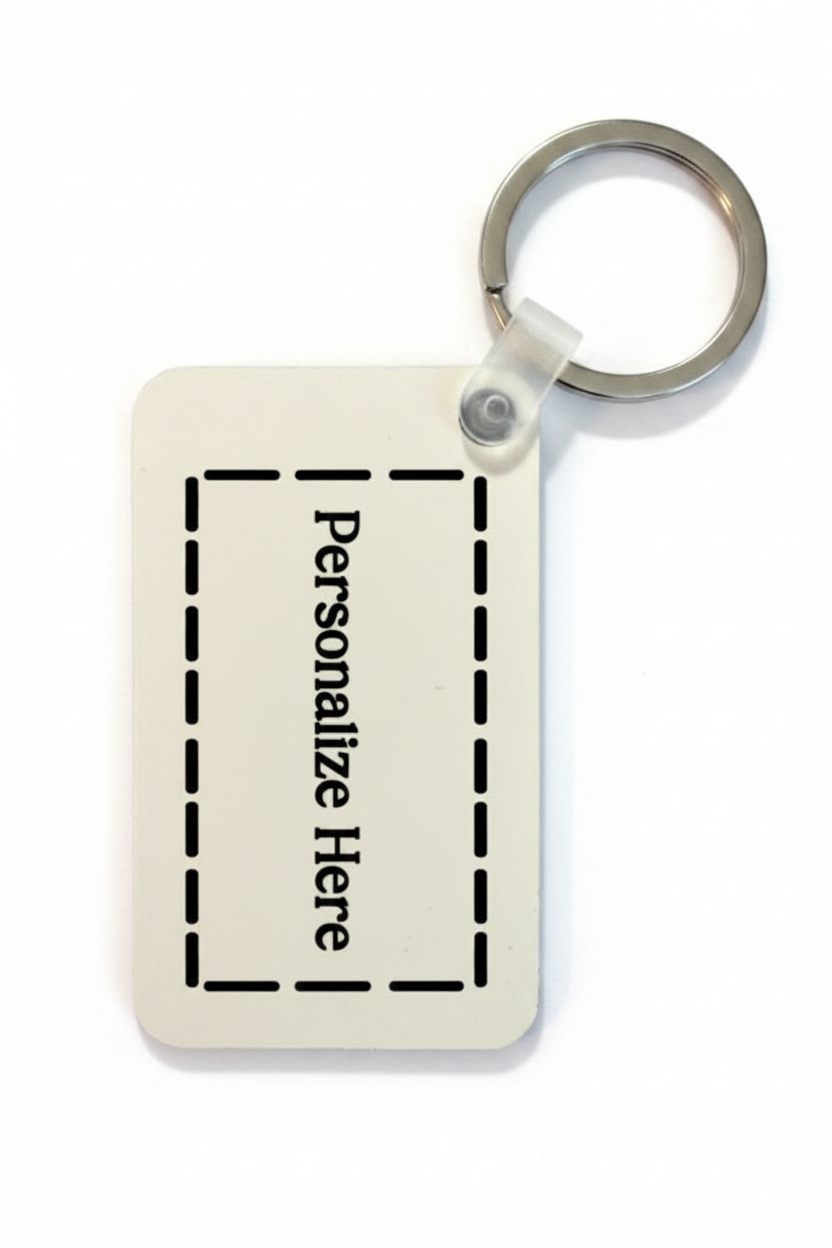 Reverse side of personalized keychain — solid white, customizable with your choice of design. Roxzell