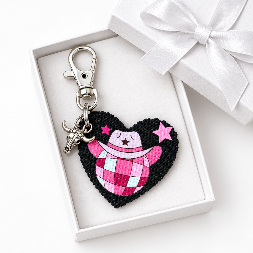 Pink Checkered Cowgirl Heart Bag Charm