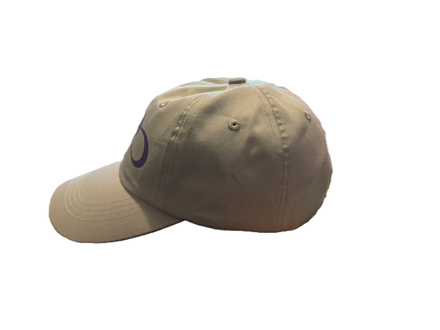 Left side view of a gray baseball cap featuring a purple infinity heart design symbolizing eternal love and connection. Roxzell