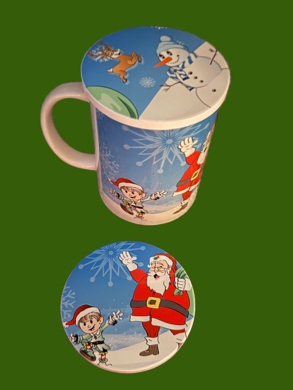 Santa Clause mug, Santa Clause and Elf drink coaster, Santa Claus and Reinder drink coaster, Roxzell