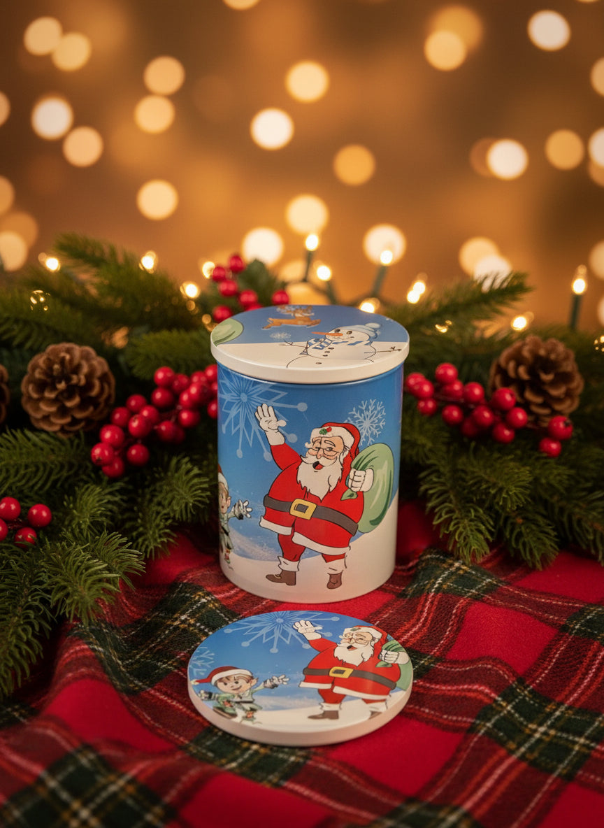 Coffee Mug and Drink coaster with Santa Clause and his Elf  and Santa Claus and a reindeer in the snow, Roxzell 